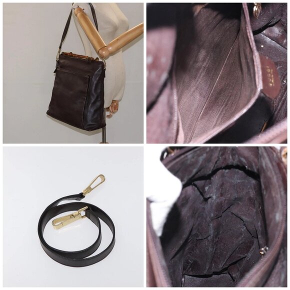 GUCCI Bamboo Hand Bag Leather 2way Dark Brown Gold - Picture 14 of 14